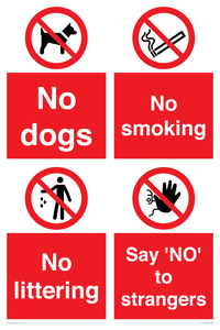 Playground Sign - No dogs, No smoking, No littering, Say 'NO' to strangers